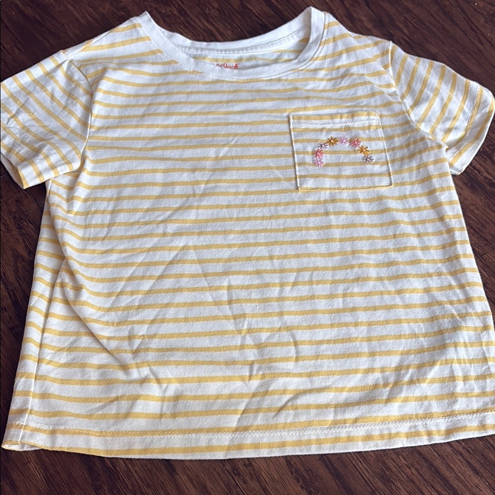 Yellow Striped Kids Shirt with Pocket - Size M 7/8